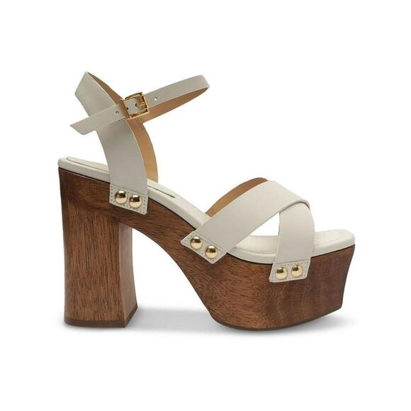 🆕️ Schutz Gaylah Leather & Wood Platform Sandals in White - Picture 3 of 13